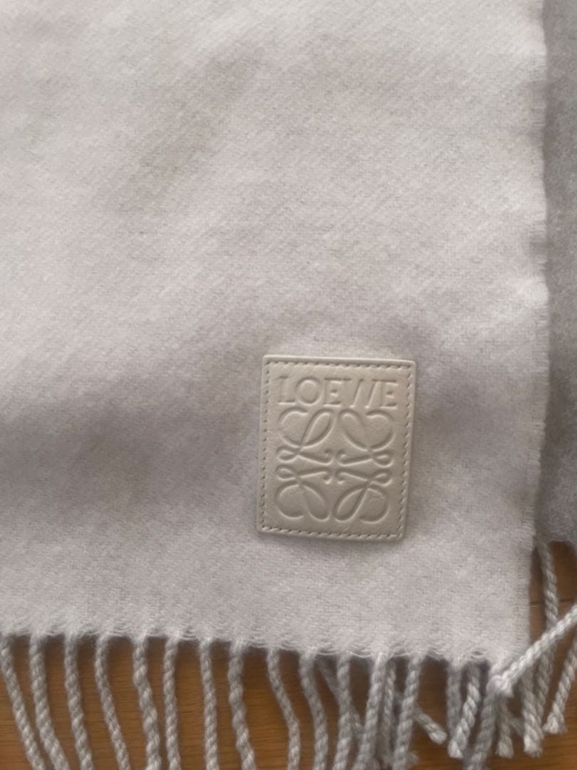 m　LOEWE バイカラーマフラー　グレー/アイボリー　ウール/カシミア