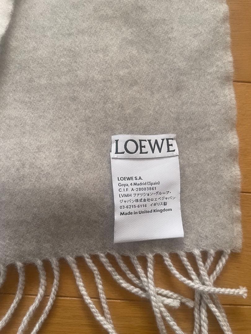 m　LOEWE バイカラーマフラー　グレー/アイボリー　ウール/カシミア