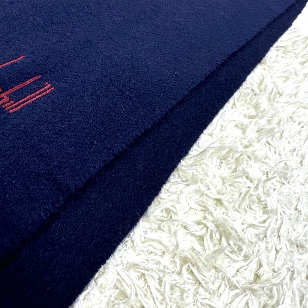 dunhill✨カシミヤ100% マフラー　ロゴ刺繍　ネイビー　スコットランド製