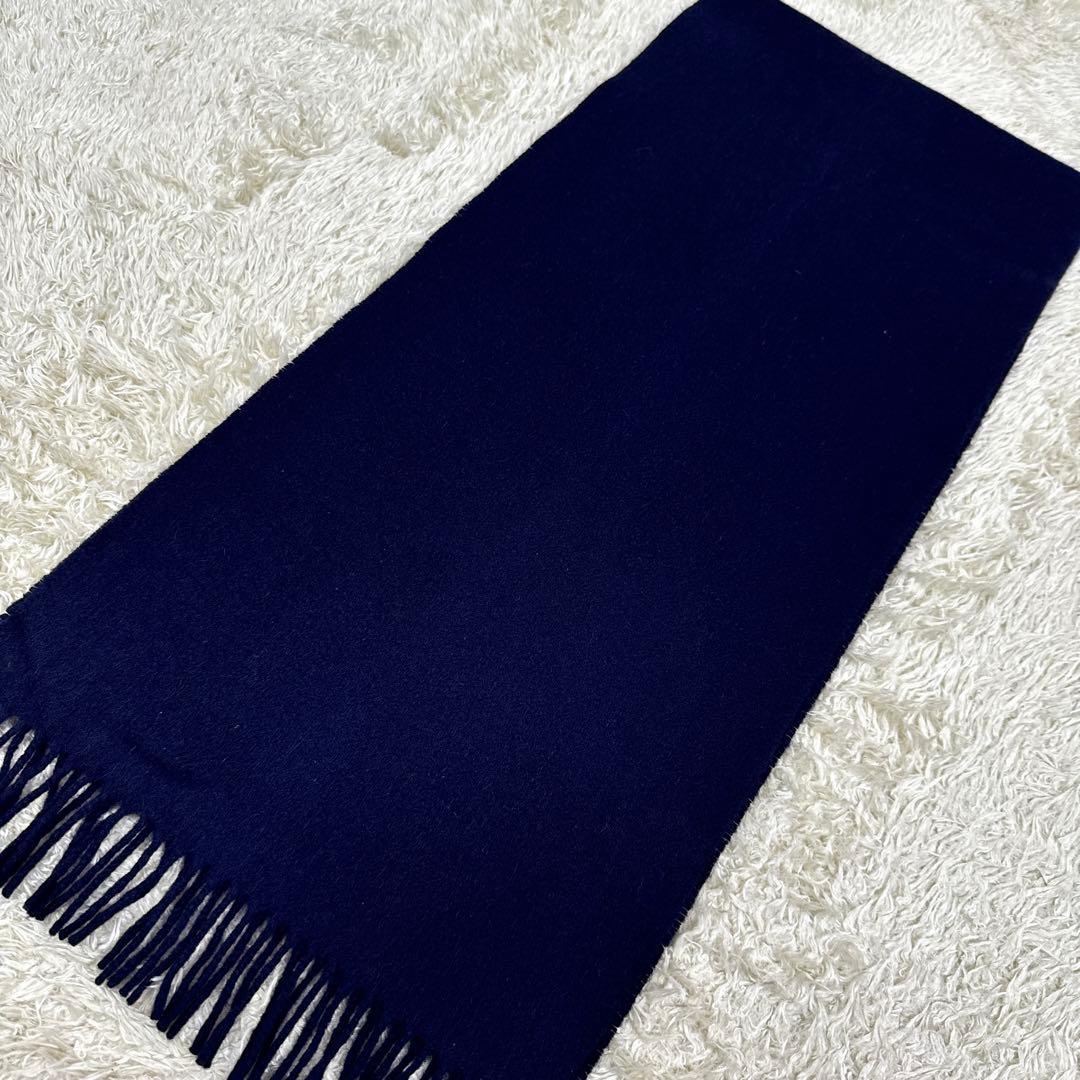 dunhill✨カシミヤ100% マフラー　ロゴ刺繍　ネイビー　スコットランド製