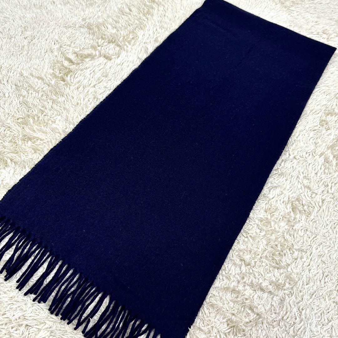 dunhill✨カシミヤ100% マフラー　ロゴ刺繍　ネイビー　スコットランド製