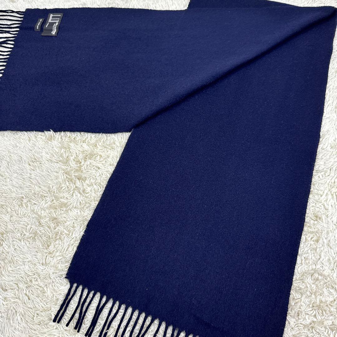 dunhill✨カシミヤ100% マフラー　ロゴ刺繍　ネイビー　スコットランド製