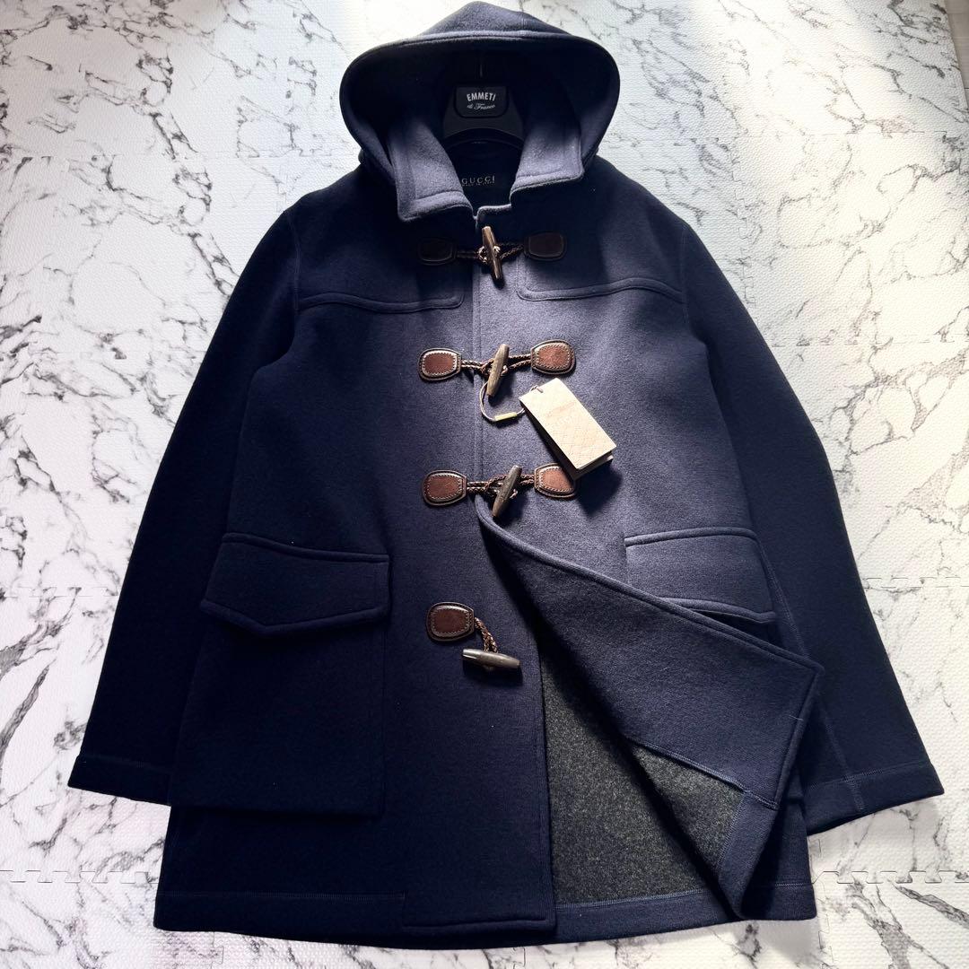 未使用◎グッチ　ダッフルコート　ロゴトグル　2way 大きいサイズ　ネイビー