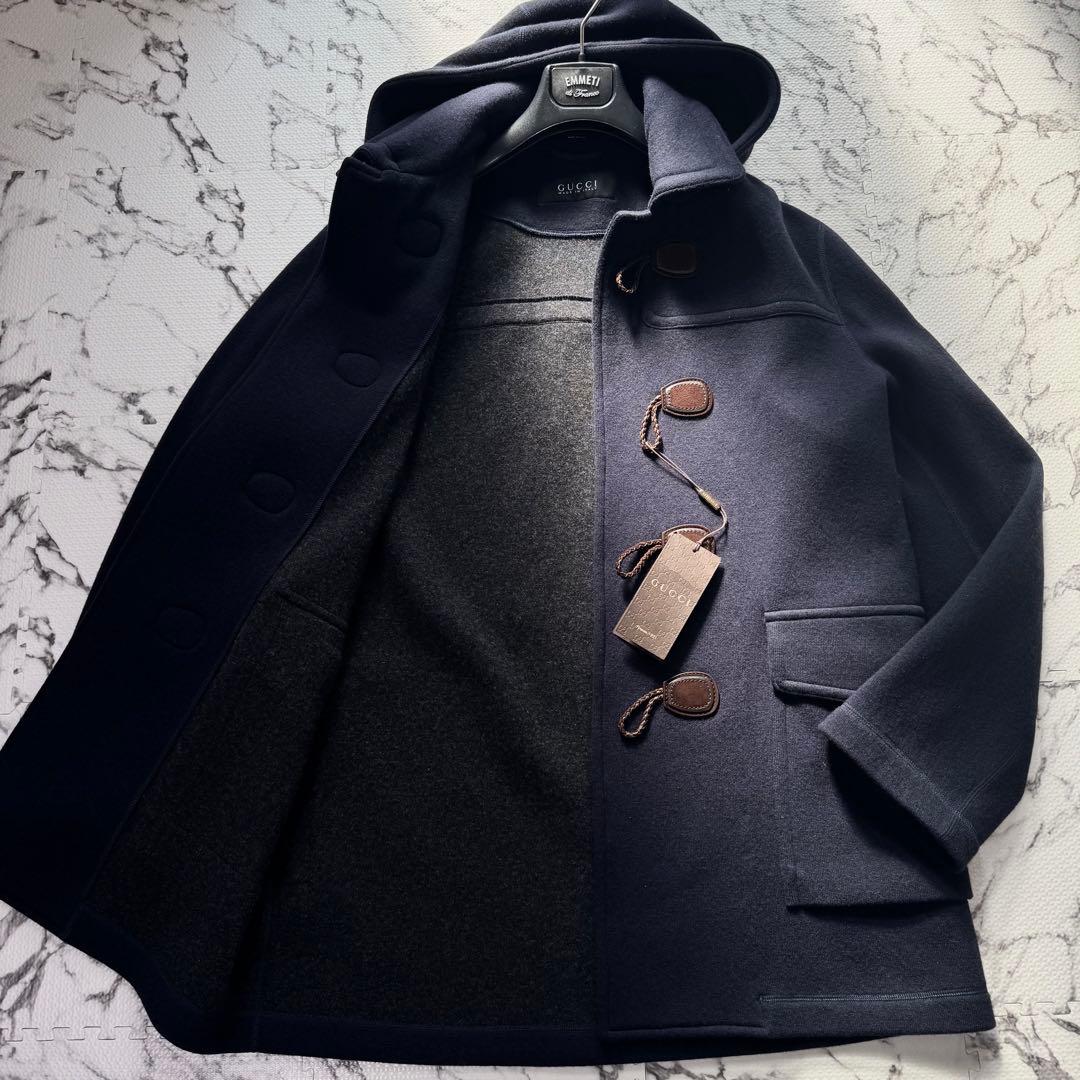 未使用◎グッチ　ダッフルコート　ロゴトグル　2way 大きいサイズ　ネイビー