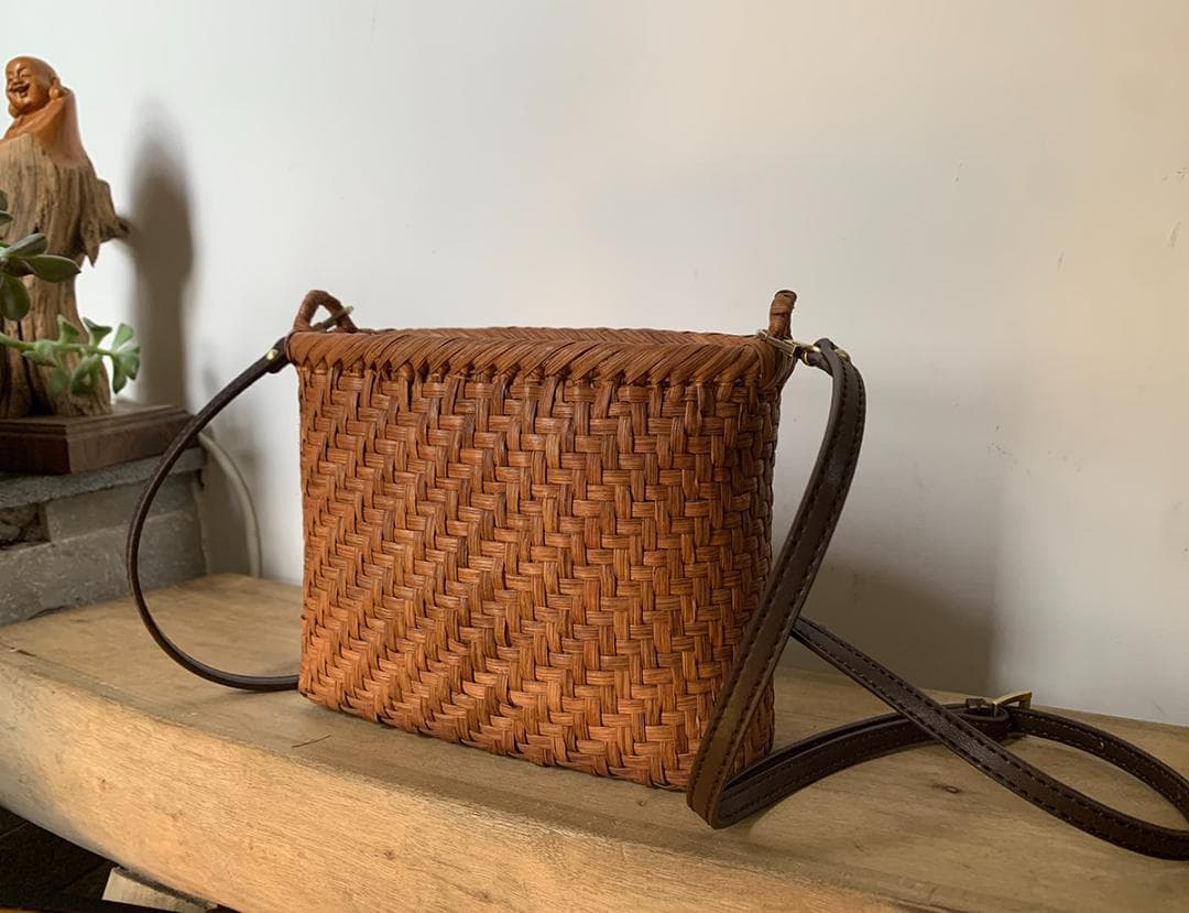 山葡萄 かごバッグ 網代編み 籠 内布付き 長いショルダーストラップ