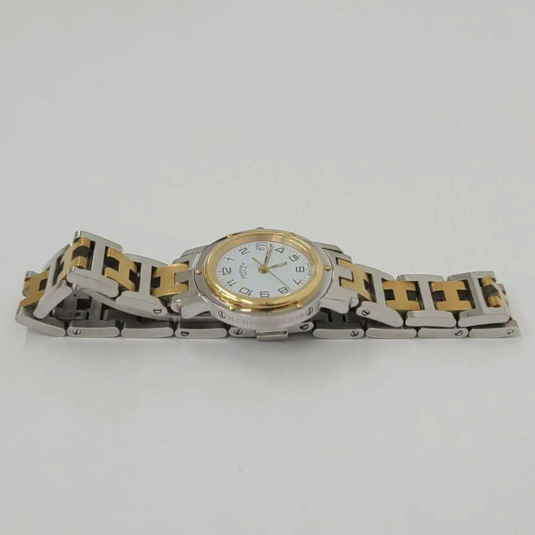 【鑑定済】エルメス クリッパー デイト CL4.220 ホワイト文字盤 美品