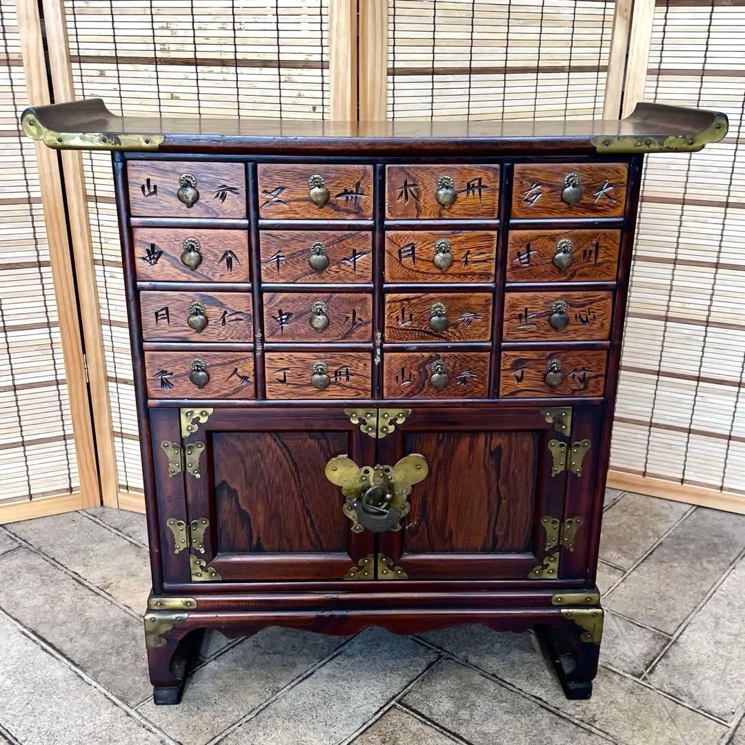 古美術 李朝家具 薬箪笥 ヤクジャン 引き出し 戸棚 レトロ 木製 アンティーク