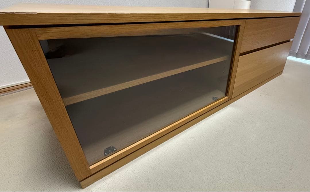 木製テレビ台 ガラス扉付き/無垢材