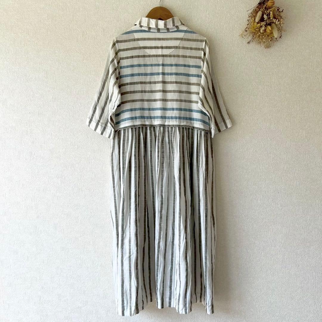maku textiles マク ストライプ ウエスト切り替えシャツワンピース
