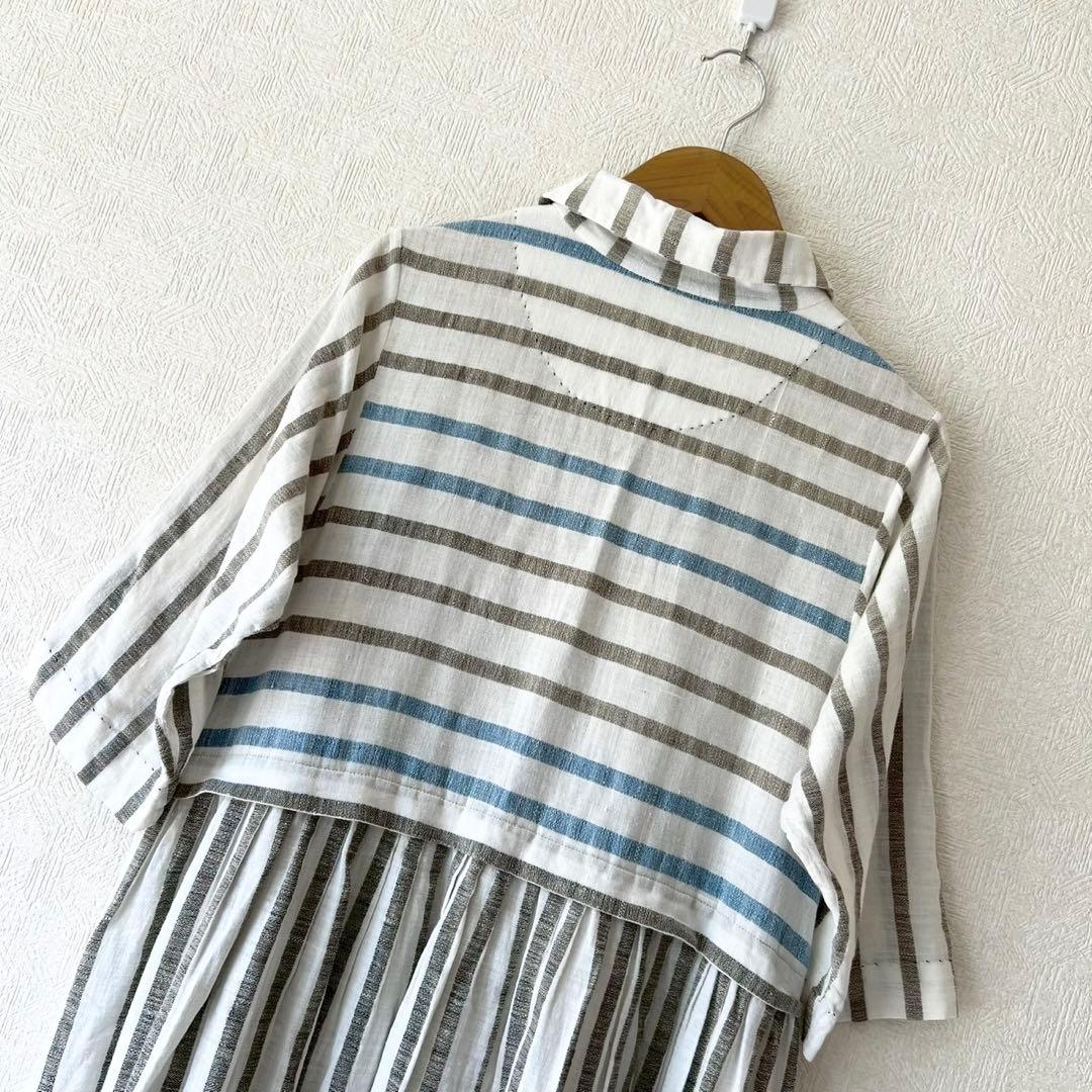 maku textiles マク ストライプ ウエスト切り替えシャツワンピース