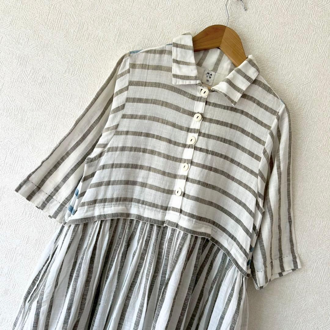 maku textiles マク ストライプ ウエスト切り替えシャツワンピース