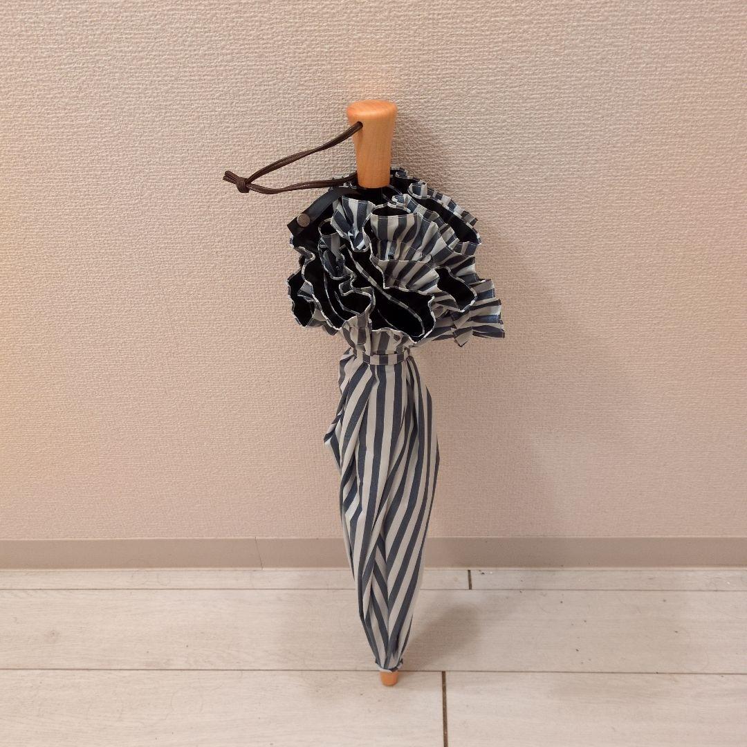 サンバリア100 日傘 グレーストライプ フリル　2段折