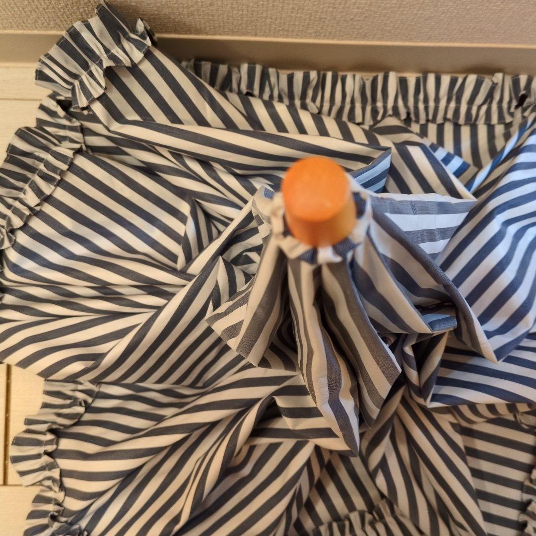 サンバリア100 日傘 グレーストライプ フリル　2段折