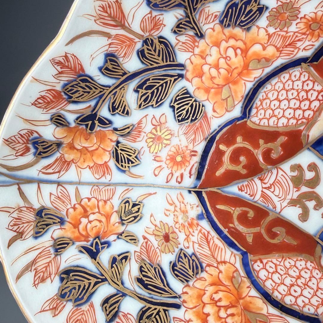 と*も様 明治後期　オールド香蘭社　染錦牡丹文菱形皿　桐箱付　絢爛豪華　アンティ