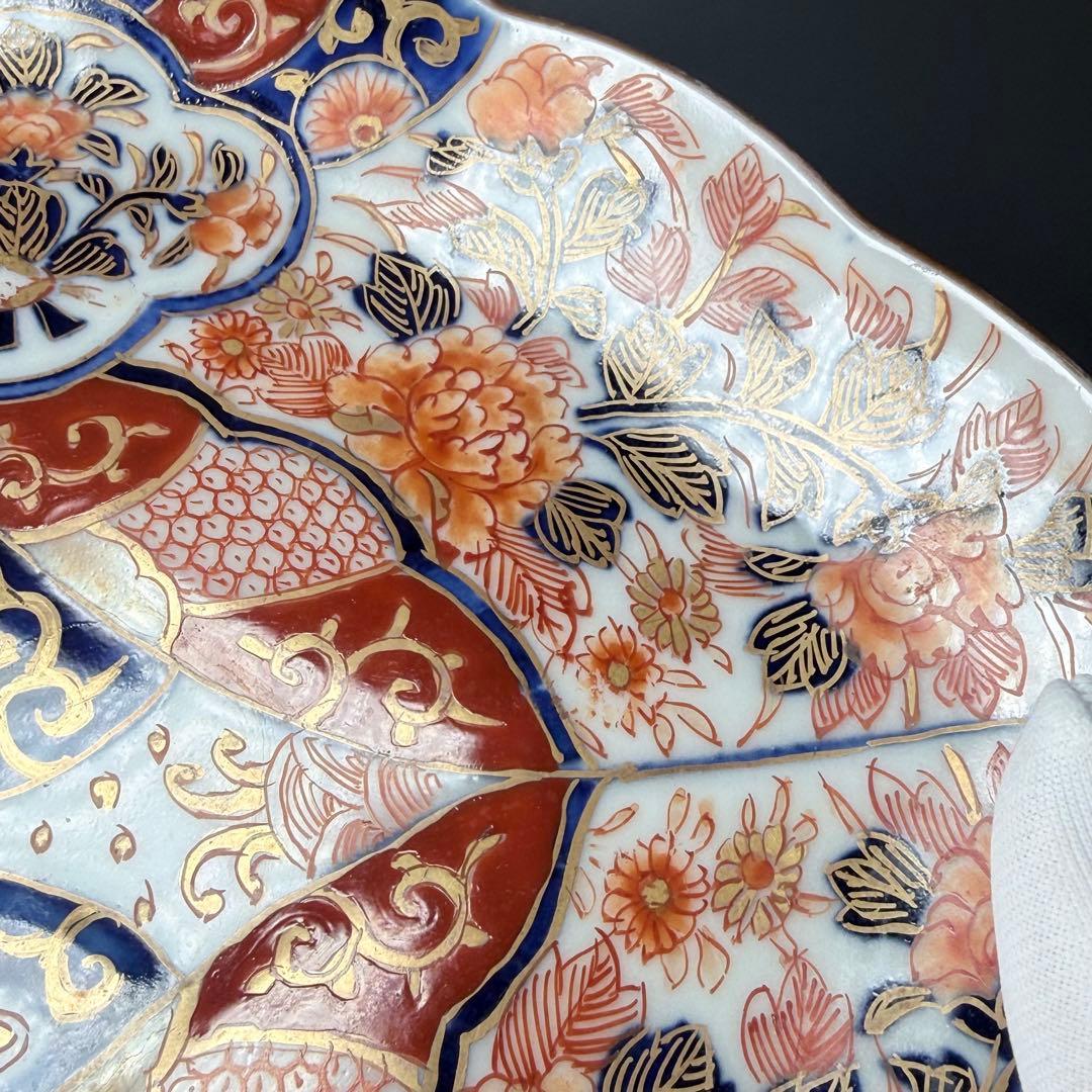 と*も様 明治後期　オールド香蘭社　染錦牡丹文菱形皿　桐箱付　絢爛豪華　アンティ