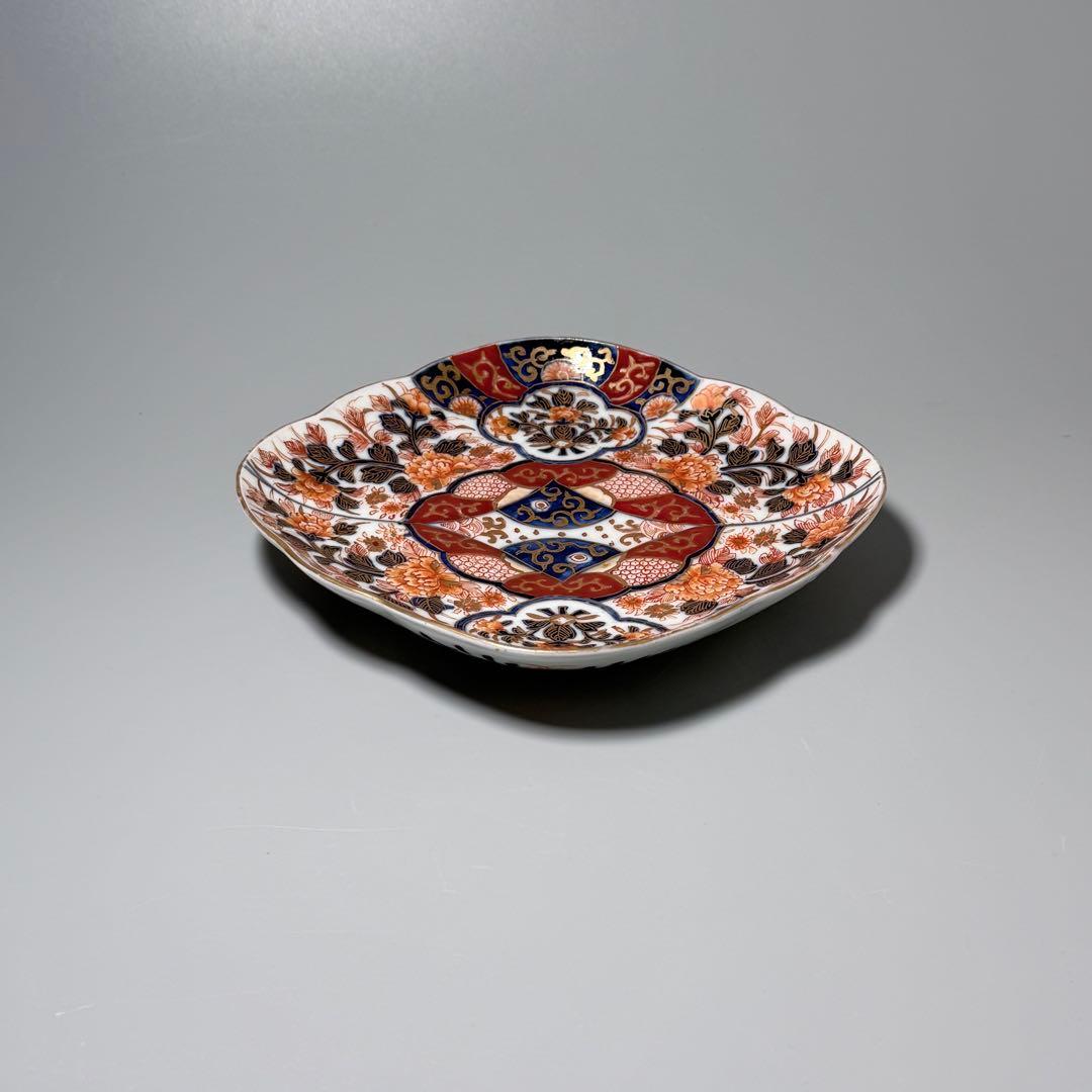 と*も様 明治後期　オールド香蘭社　染錦牡丹文菱形皿　桐箱付　絢爛豪華　アンティ