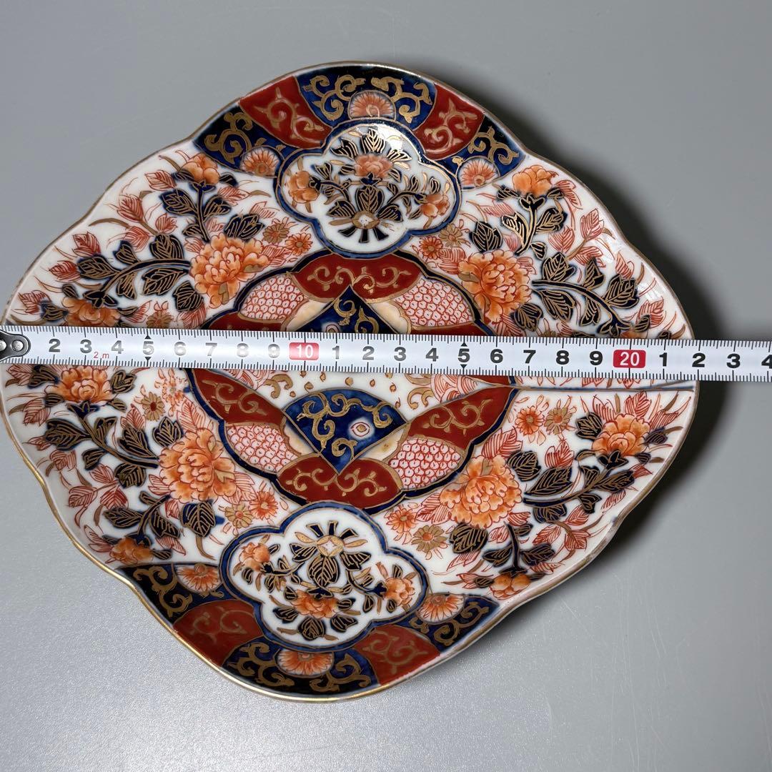 と*も様 明治後期　オールド香蘭社　染錦牡丹文菱形皿　桐箱付　絢爛豪華　アンティ