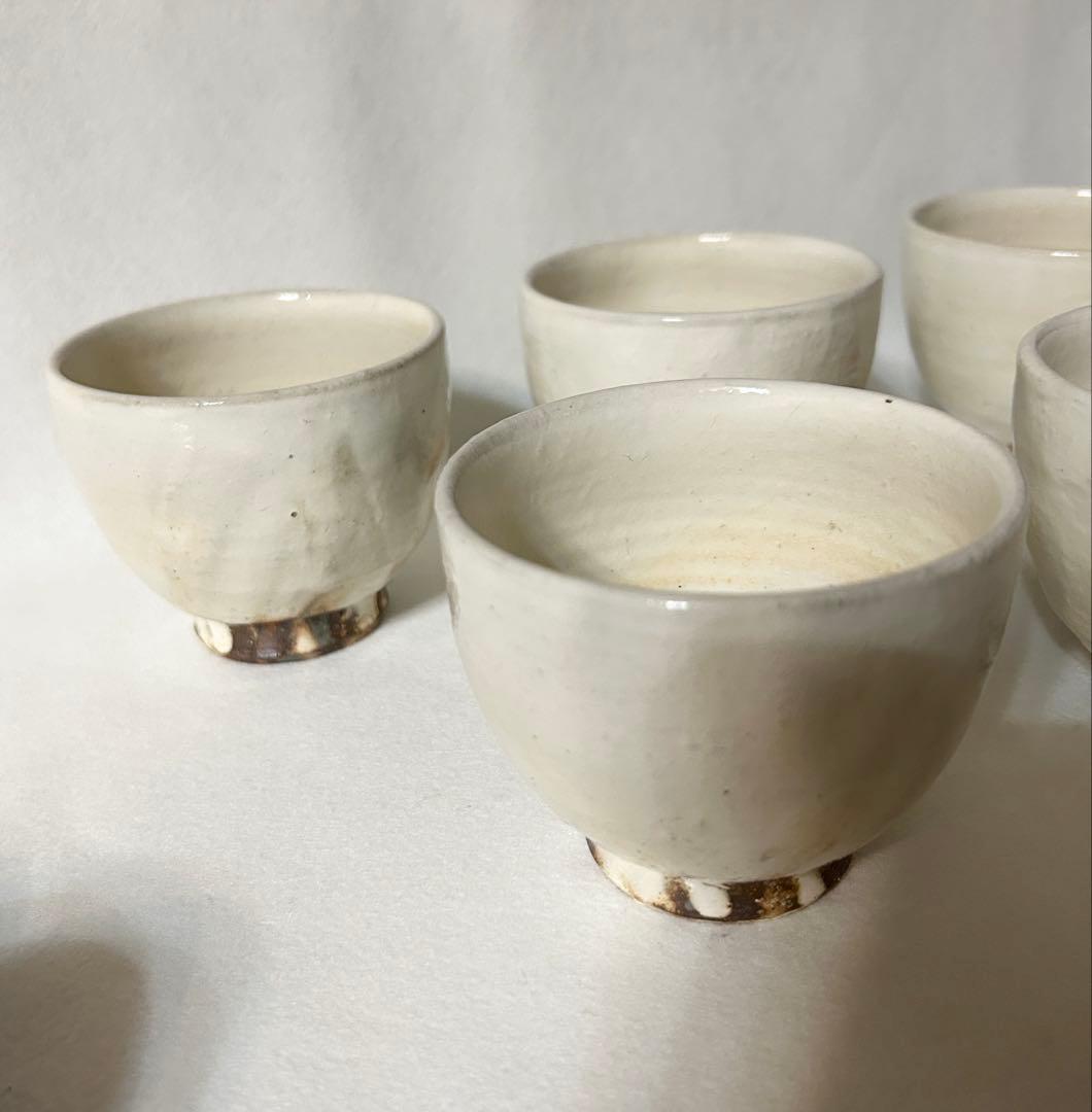 古谷信男 粉引 煎茶碗 5客 湯呑 汲出碗 小鉢古谷信朗 陶芸 茶道具 作家物