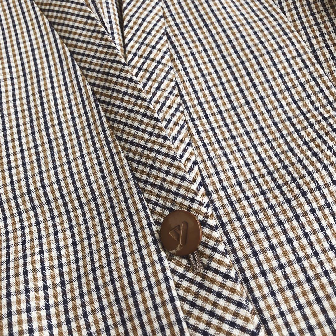 アクアスキュータム★クラブチェック総柄 ノーカラースカートスーツ ロングスカート