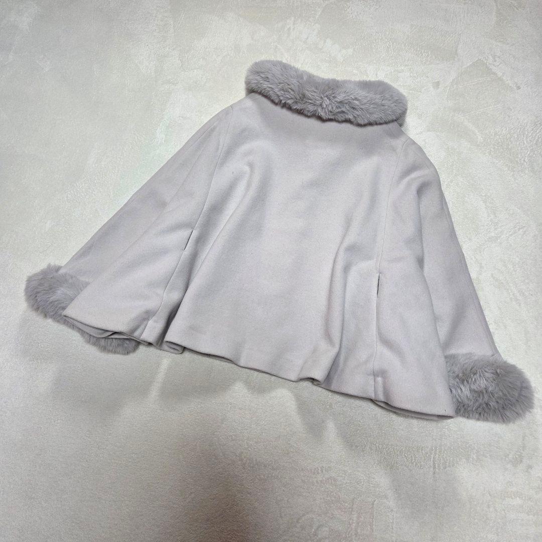 [美品]MISCH MASCH ウールポンチョコート ケープ エコファー