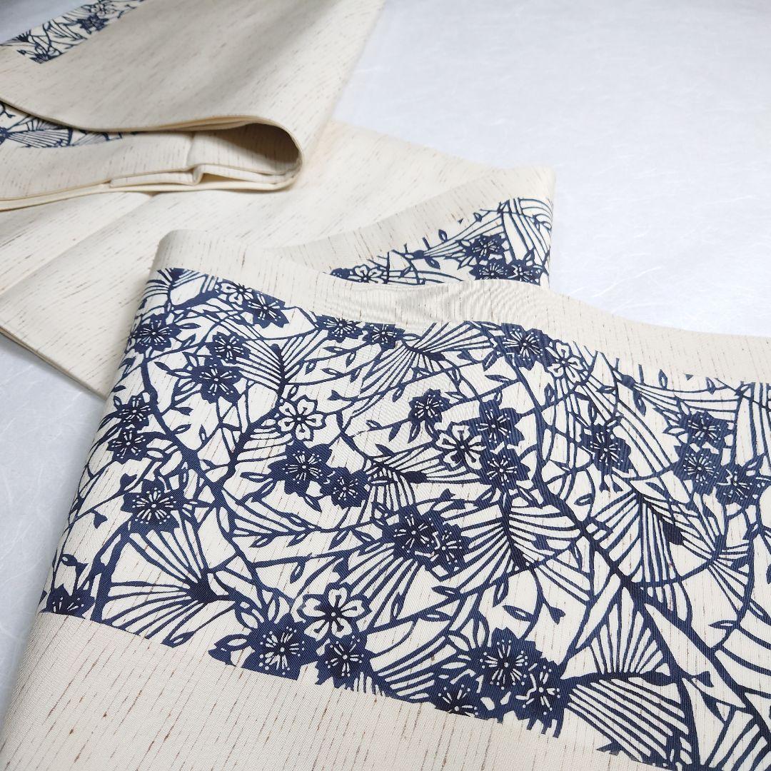 正絹 袋帯 六通柄 ぜんまい 紅型染 江戸紅型 桜極上 逸品 未使用品