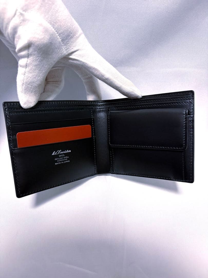 新品　K.T.Lewiston コードバン小銭入れ付　二つ折り財布　ブラック