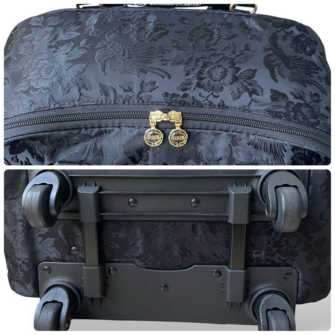 美品 フェイラー★総柄 薔薇 パラディス トローリーバッグ 鍵付き ブラック