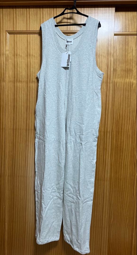 新品 《M》スラブ裏毛裾ドロストオールインワン グレー色