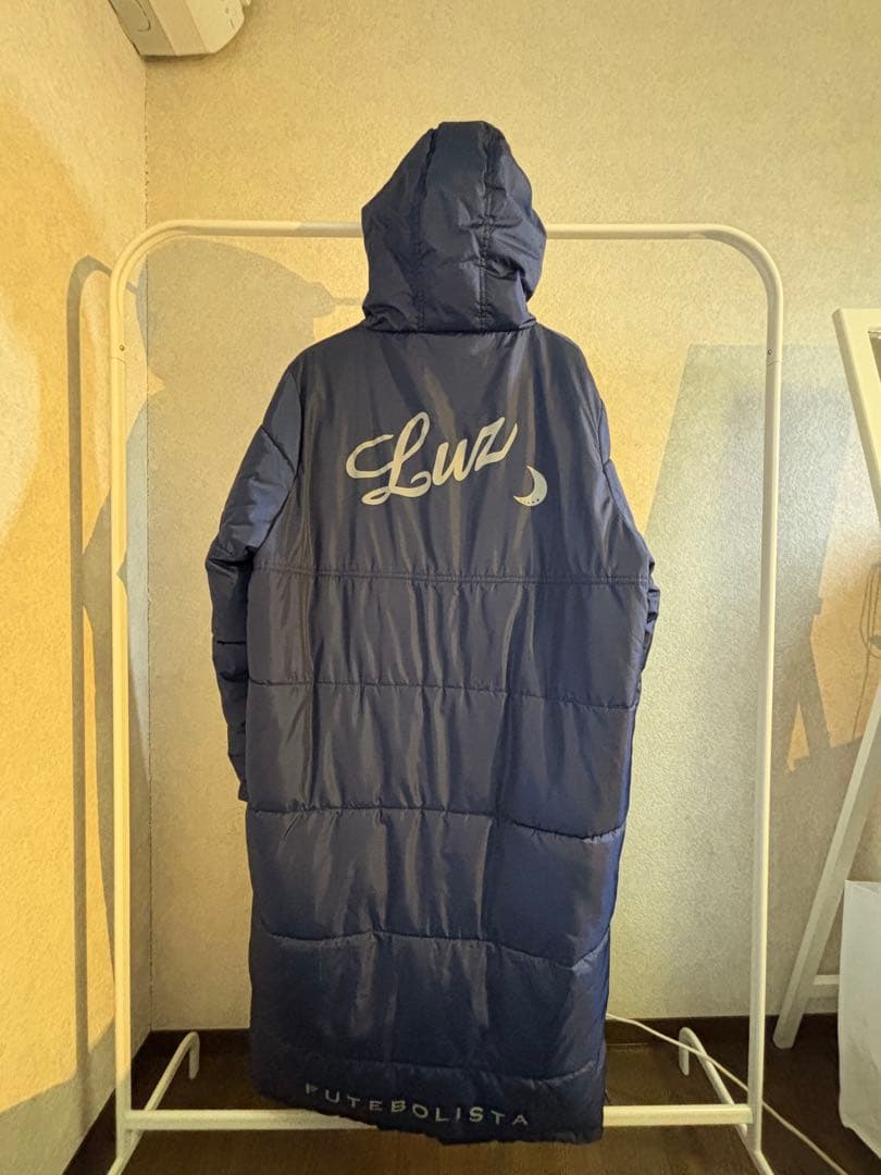 LS フード付きネイビー ロングベンチコート