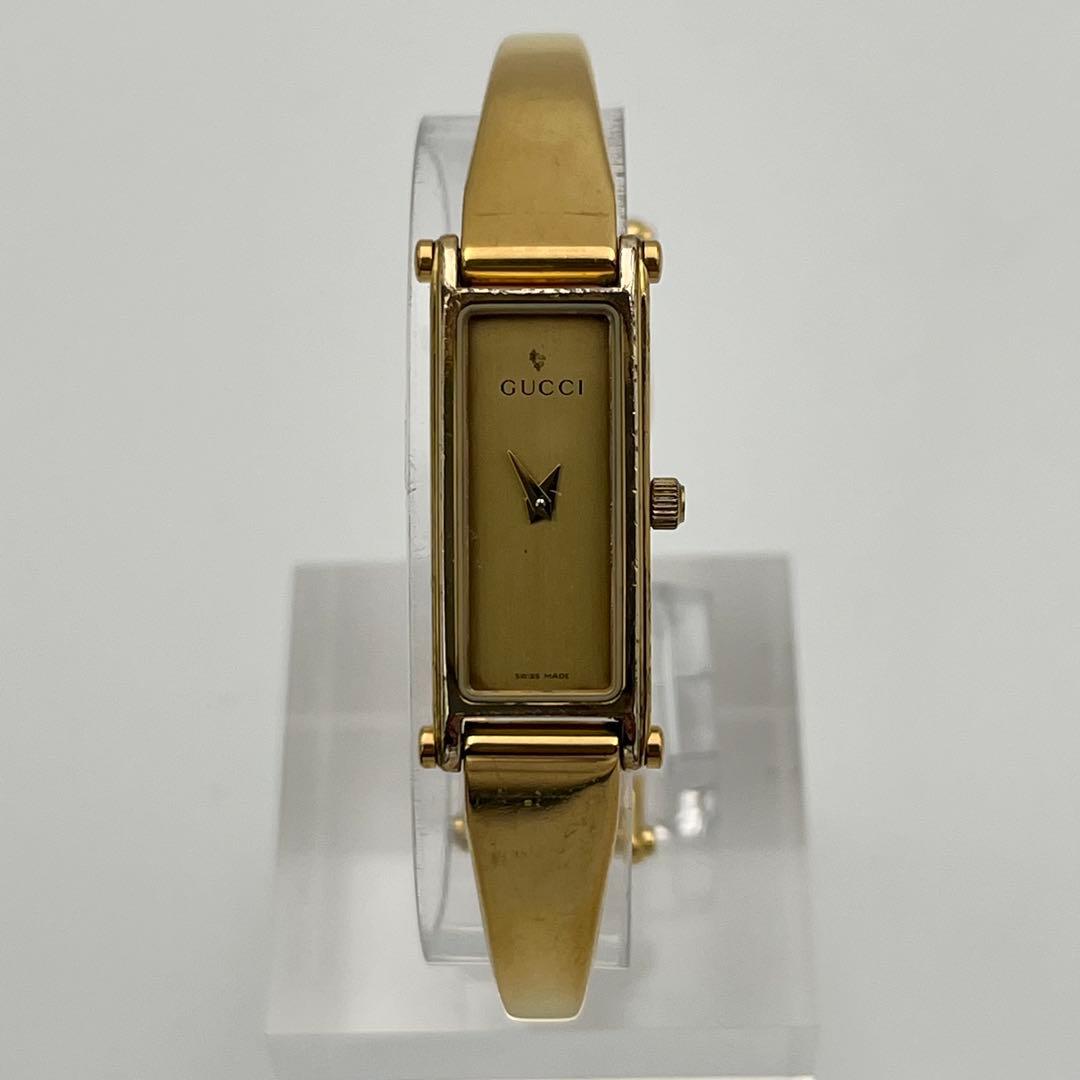 新品電池 GUCCI 1500L ゴールド文字盤 ベゼル バングルウォッチ 時計
