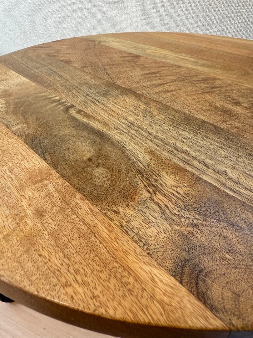 【美品】無垢材 ローテーブル 北欧家具 アイアンレッグ 丸テーブル