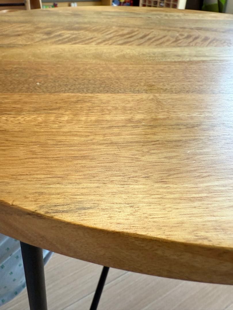 【美品】無垢材 ローテーブル 北欧家具 アイアンレッグ 丸テーブル