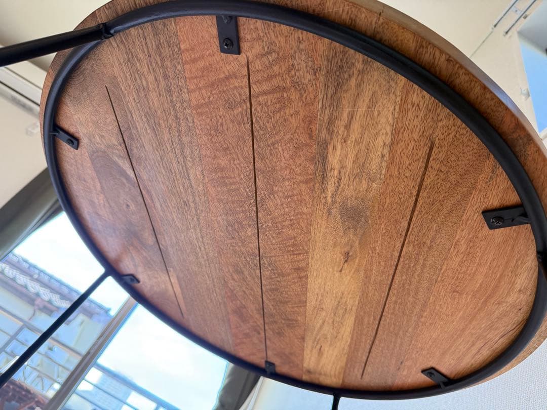 【美品】無垢材 ローテーブル 北欧家具 アイアンレッグ 丸テーブル