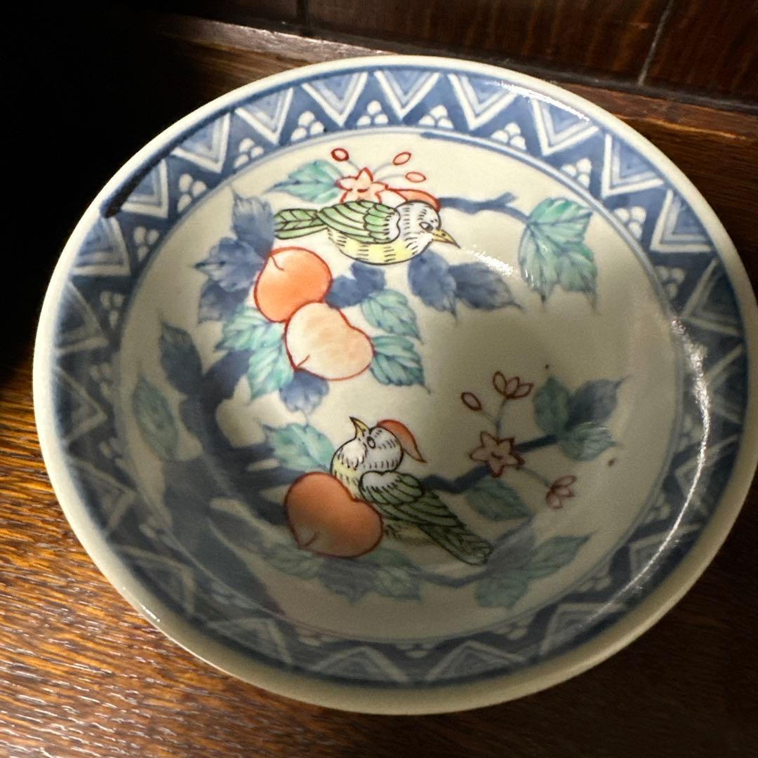 佐藤走波(六代)染錦. 桃花鳥文、中鉢、こどんぶり