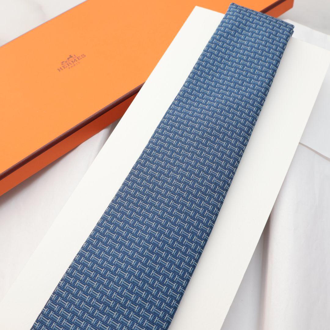 未使用 ソルド HERMES エルメス 青色 ネクタイ