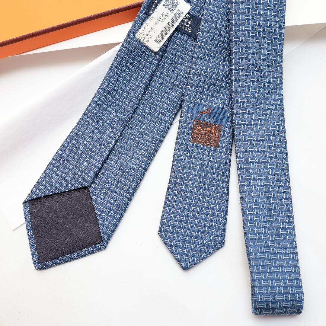 未使用 ソルド HERMES エルメス 青色 ネクタイ