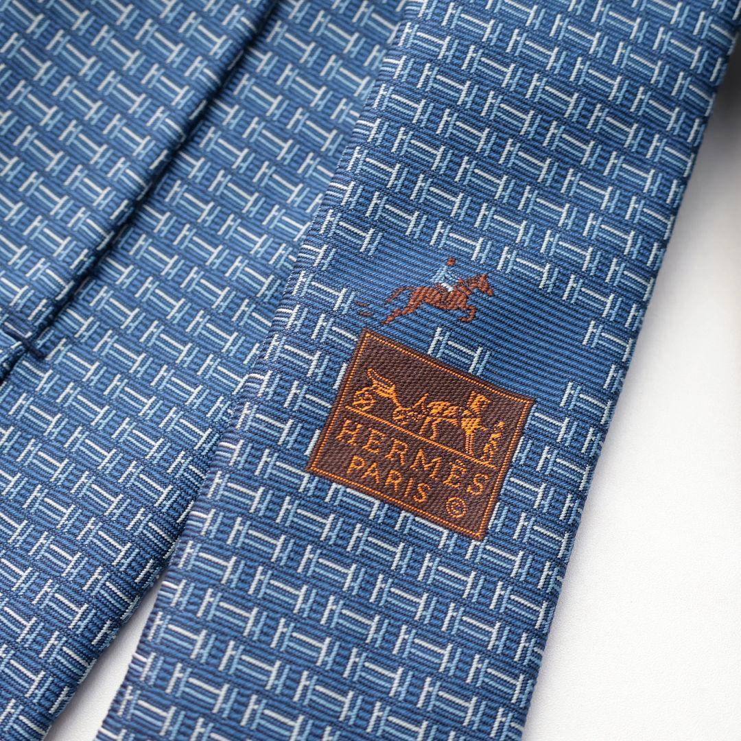 未使用 ソルド HERMES エルメス 青色 ネクタイ