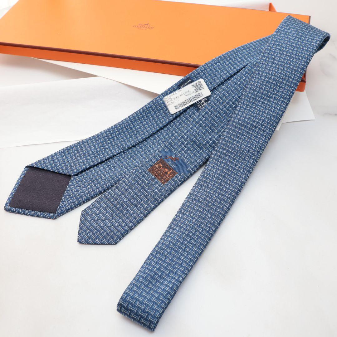 未使用 ソルド HERMES エルメス 青色 ネクタイ