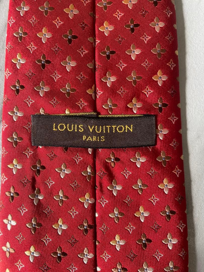 【極上美品】ルイヴィトン ネクタイ フラワー ドット モノグラム 赤色 総柄
