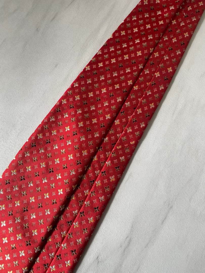 【極上美品】ルイヴィトン ネクタイ フラワー ドット モノグラム 赤色 総柄