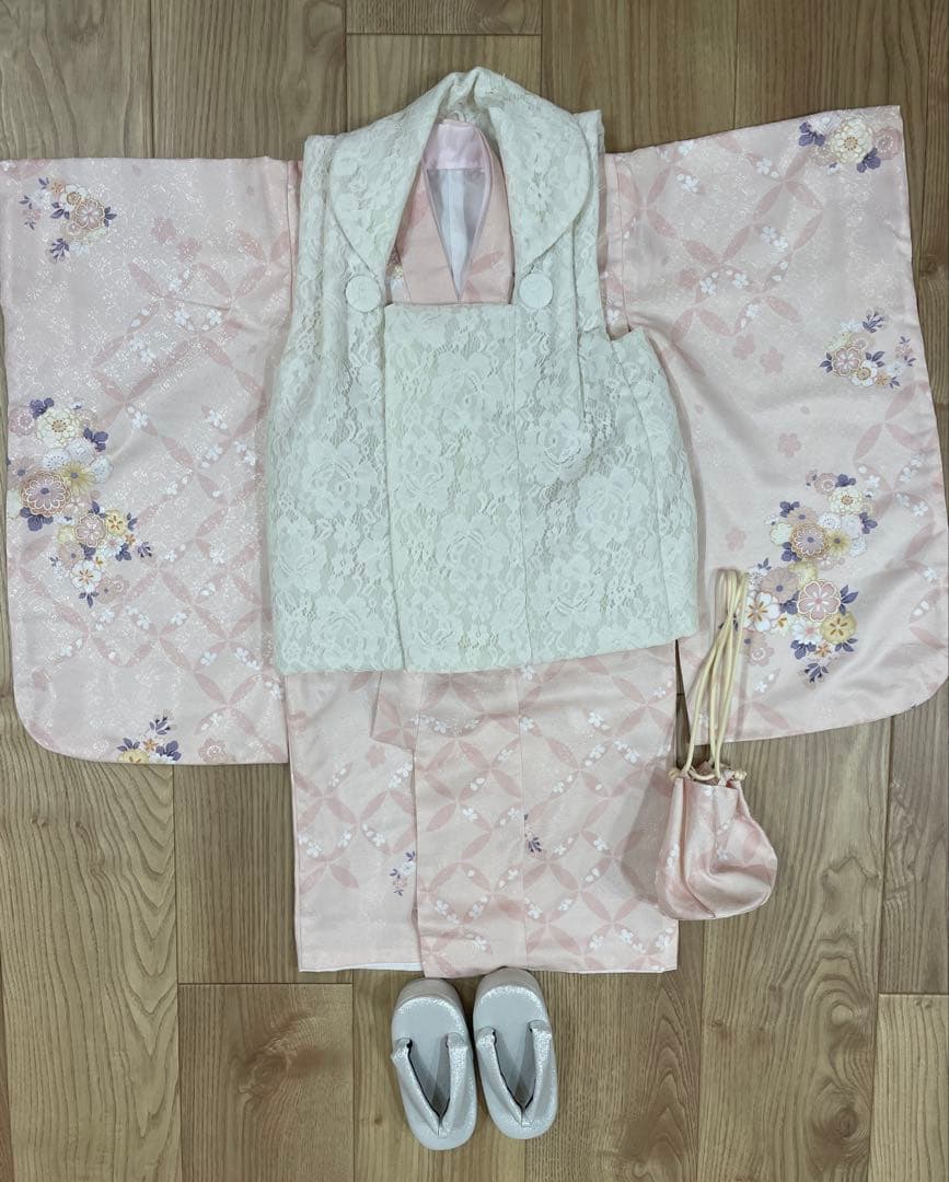 ３歳七五三着物セット　被布　薄ピンク　花柄