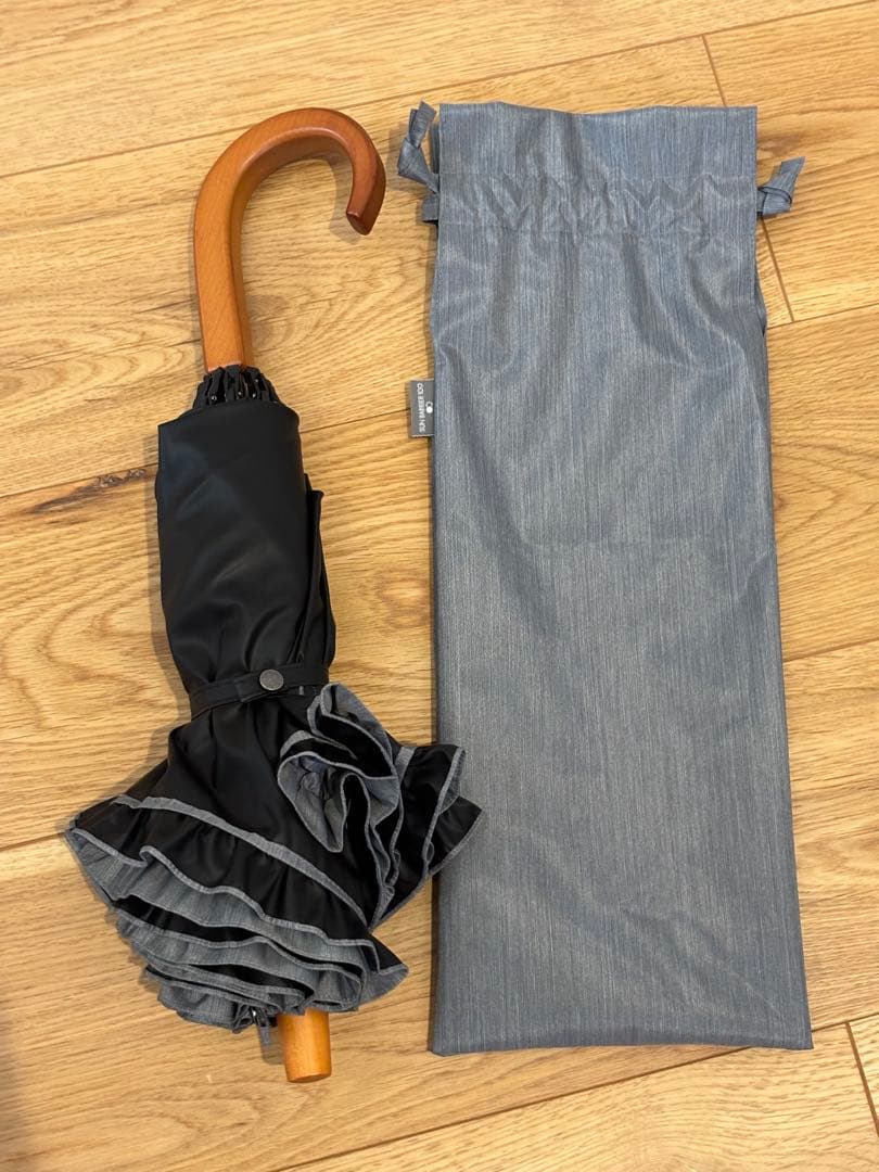 サンバリア100 2段折　フリル　フロスト　グレー　木曲がり手元