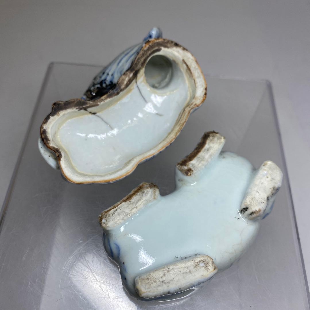 李朝　青花　象文　香合　タサチ　東さ8-0128☆2F