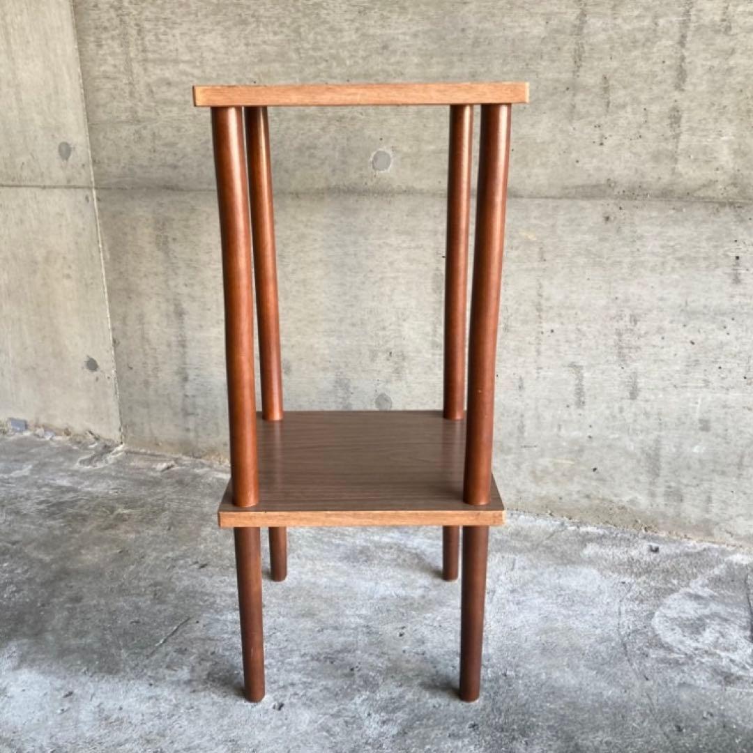 木製 ラック 飾り棚 電話台 サイドテーブル 花台 2段 木目調 昭和レトロ