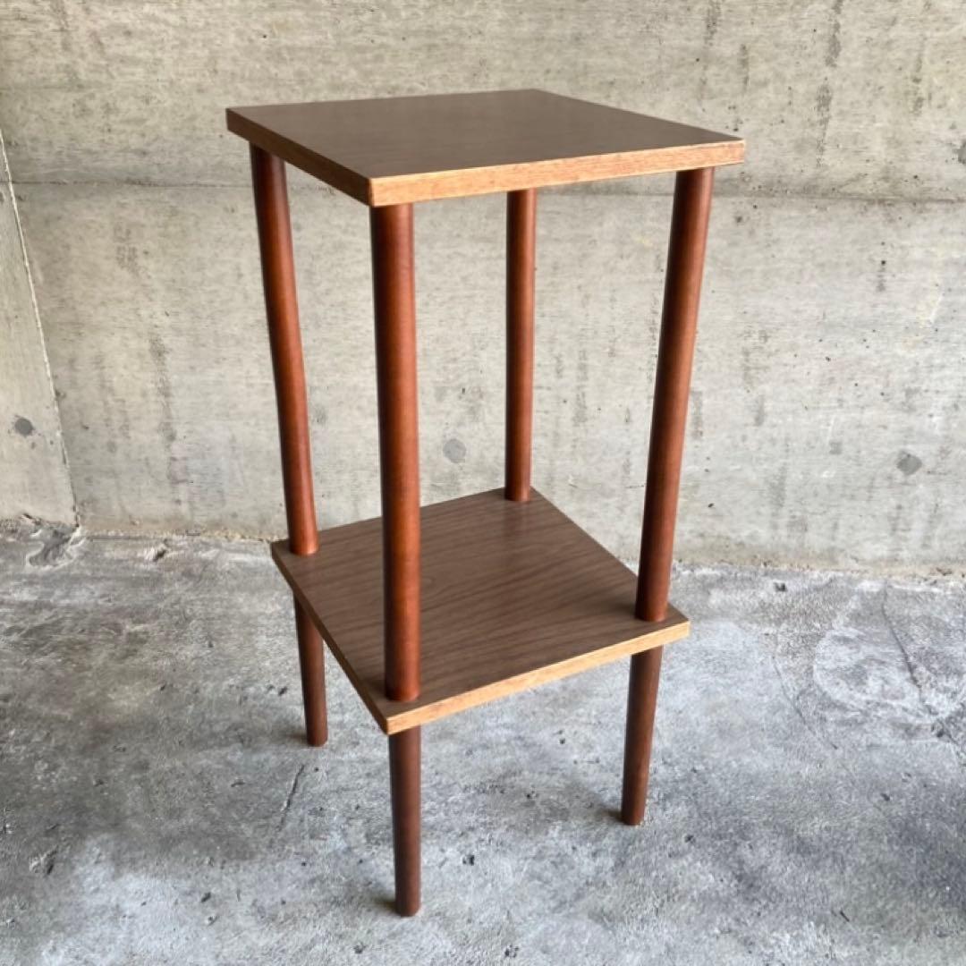 木製 ラック 飾り棚 電話台 サイドテーブル 花台 2段 木目調 昭和レトロ