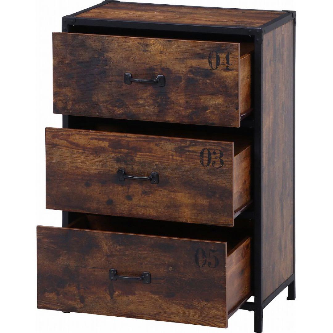 【2個おまとめ】アウトレット品 クルト 3段 チェスト 幅60cm ヴィンテージ