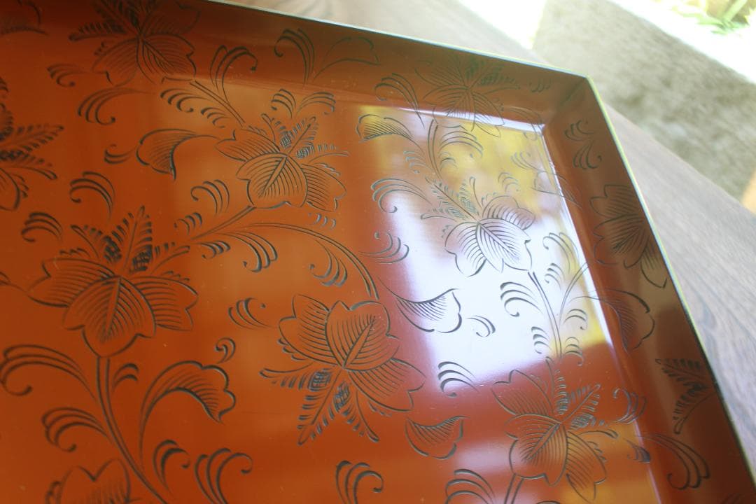 デッドストック！前大峰作！極上沈黒草文の映える脚付四方膳（検輪島塗お膳お盆茶道具