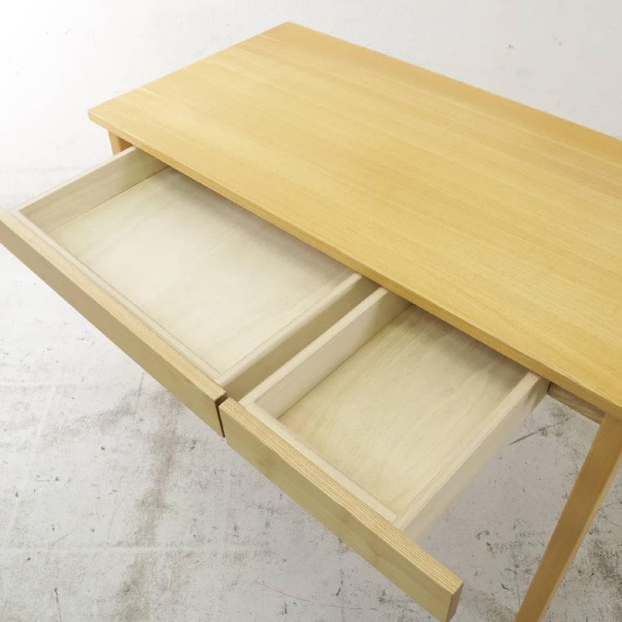 美品 無印良品 タモ材デスク テーブル 学習机 引き出し2杯 フック付き