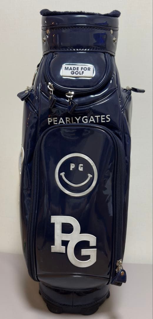 【美品】PEARLY GATES ゴルフキャディバッグ エナメル。ネイビー