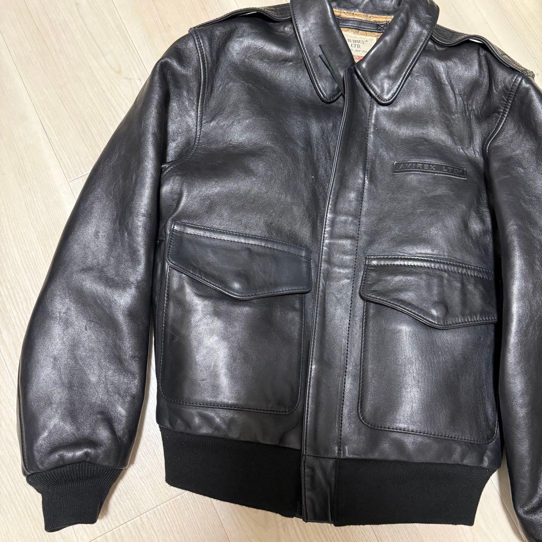 【美品】Avirex A-2フライトジャケット　アンティークラムレザー　ブラック